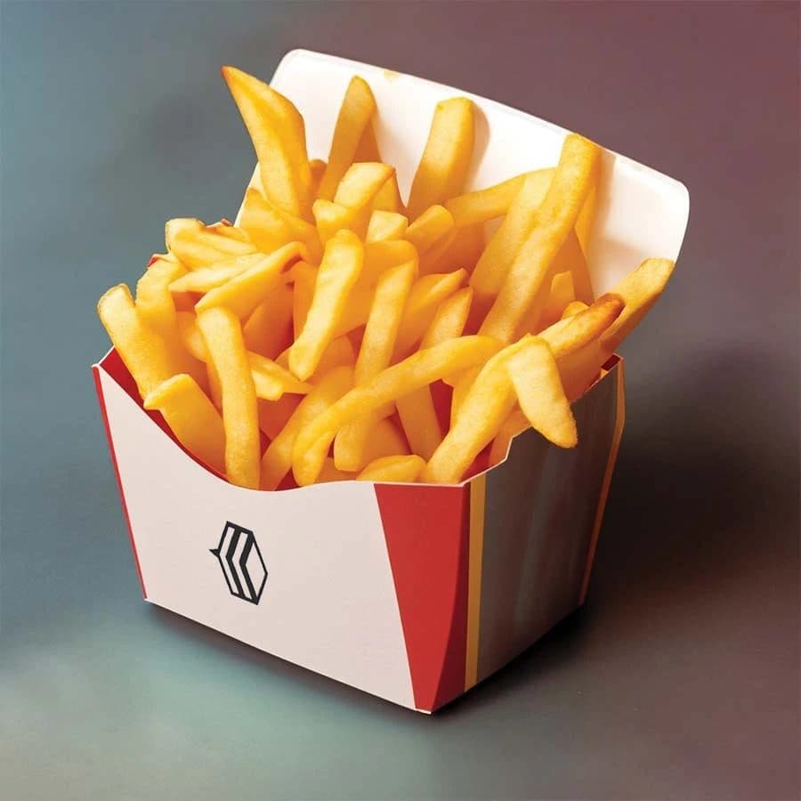 Printed fries box filled with chips